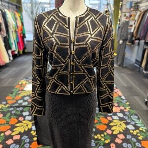 St. John Black and Gold Geometric Blazer